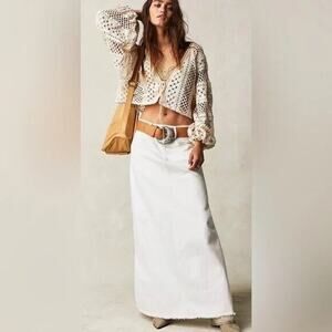 #13 NWOT We The Free Size 0 Come As You Are White Denim Western Boho Maxi Skirt.